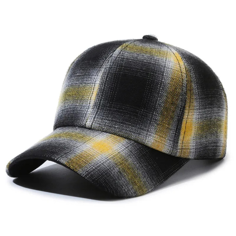 Plaid Pattern Women's Baseball Cap In Yellow And Black